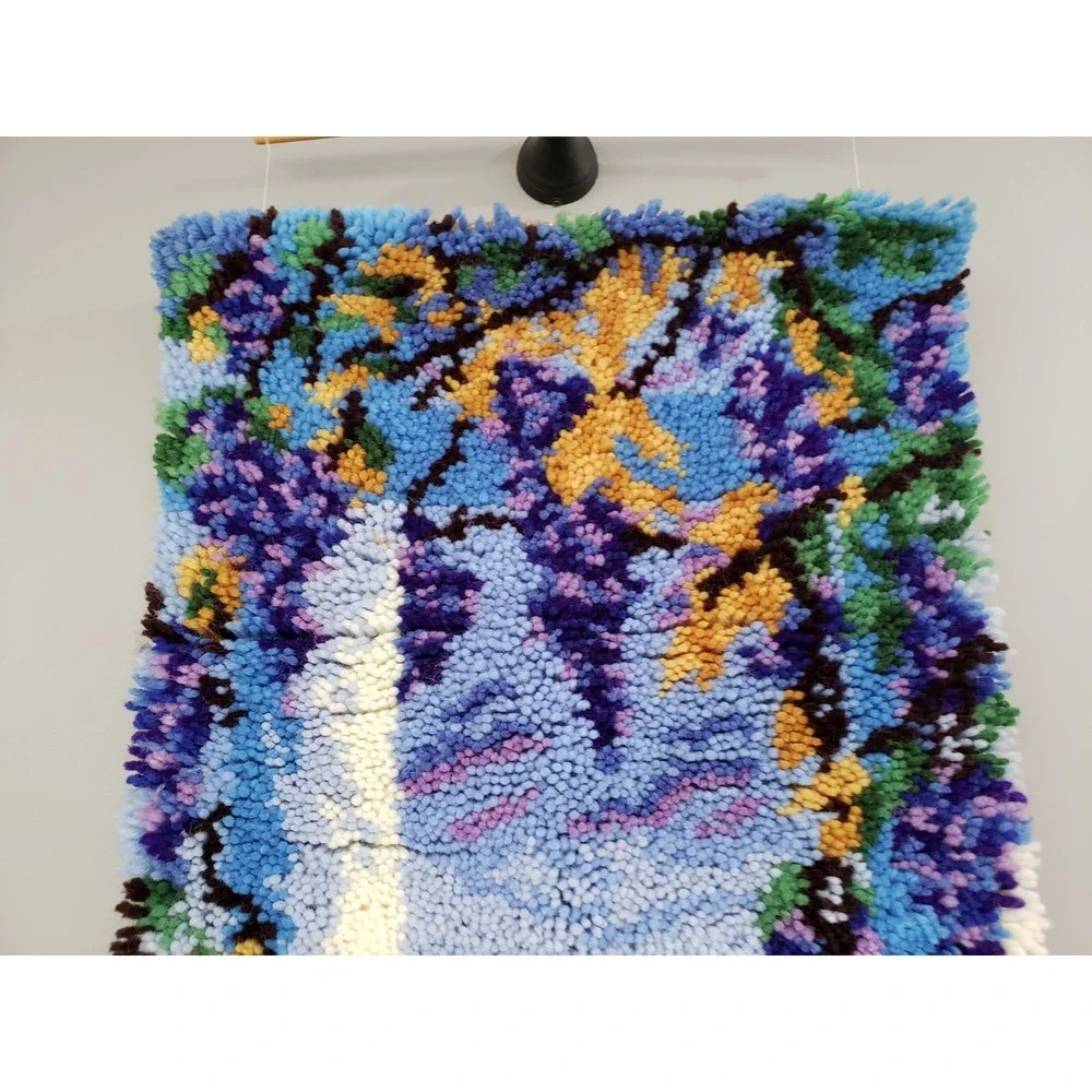 LARGE Vintage Latch Hook Rug Completed Beach Sea Wall Hanging PEACOCK maximalist